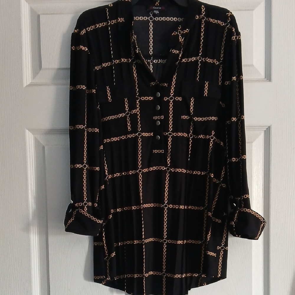 Cocomo Black and Gold Chain Pattern Blouse